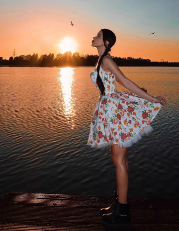 Princess A Line Spaghetti Strap Print Floral Satin Short Homecoming Dress 16th Birthday Dress HZ1023